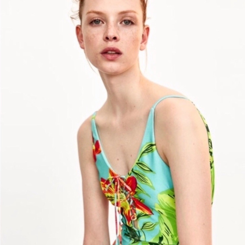 Zara Women’s Green Tropical One Piece Swimsuit